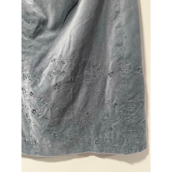 J.Crew Velvet A-Line Skirt Silver Blue w Floral Embroidery Cotton Size 10 JL - Picture 7 of 10